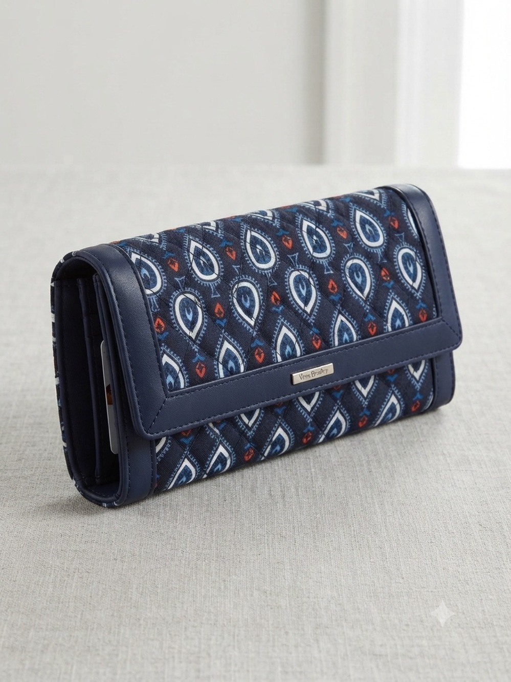 Vera Bradley MARAKASH Navy Paisley-Print Clutch with Red Accents